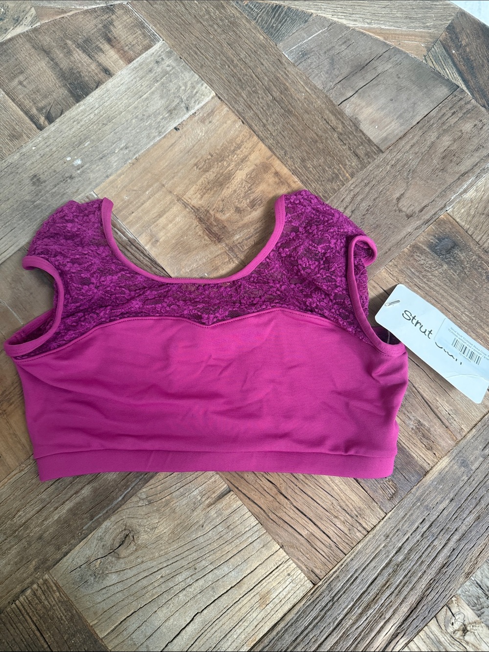 Strut! Magenta Lace-Accent Crop Sports Bralette